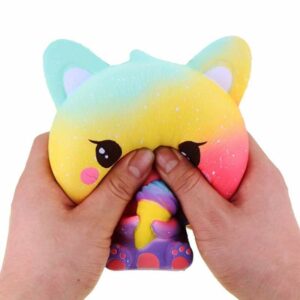 squishy chat multicolore dans les mains